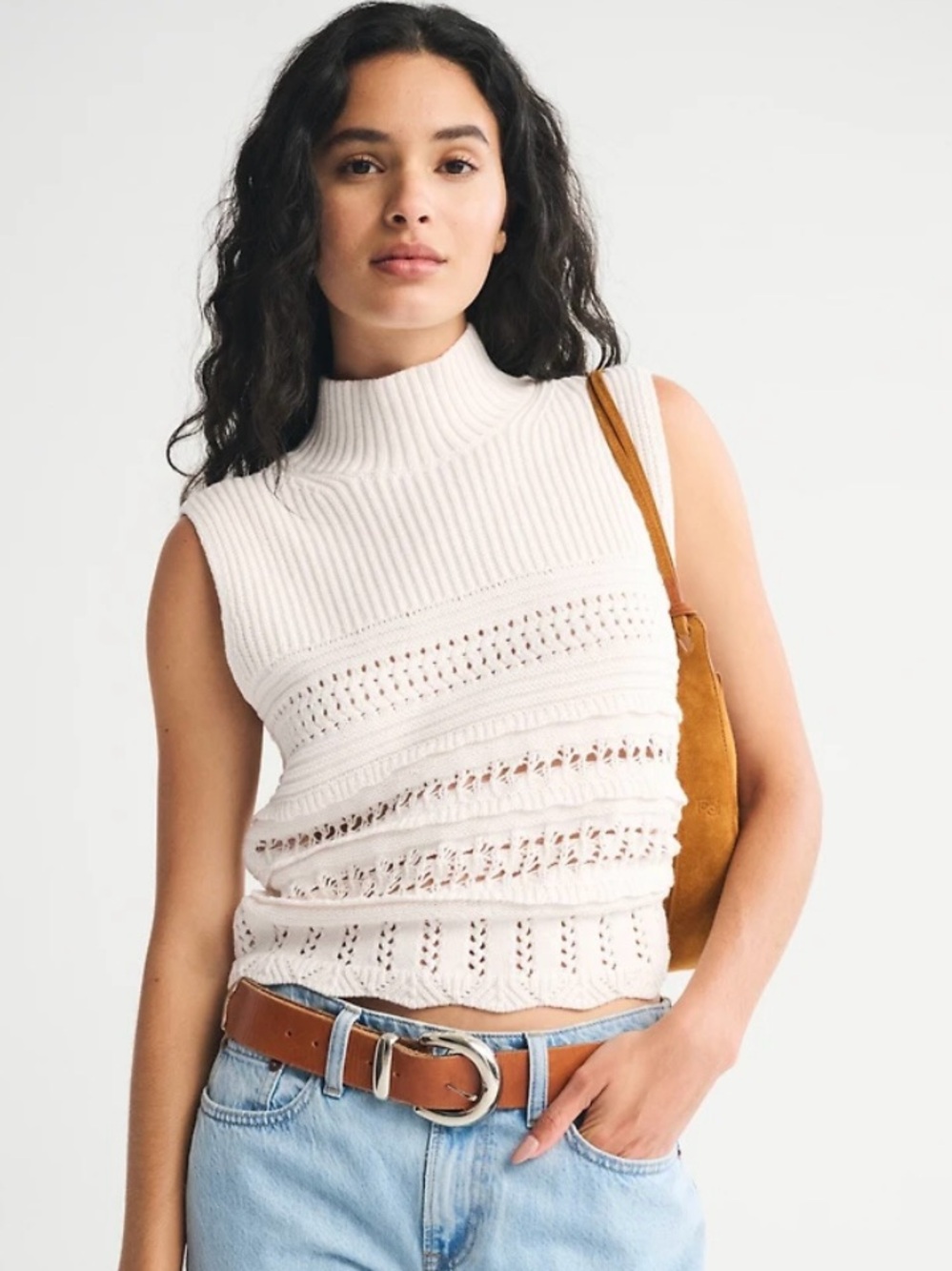 Abercrombie & Fitch 100% Cotton Ruffle Mockneck Sweater Shell Size XS